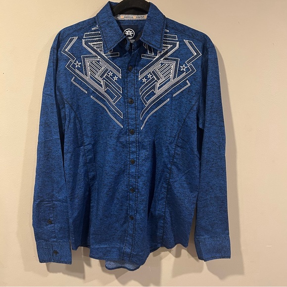 NWT American Fighter Sequence Blue Men’s Small Long Sleeve Button Up Shirt - Picture 2 of 8